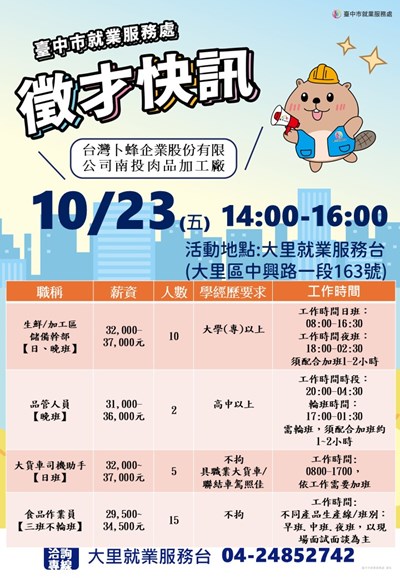 1023台灣卜蜂單徵海報